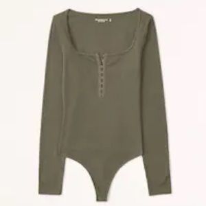 Abercrombie Long Sleeve Hook & Eye Green Bodysuit